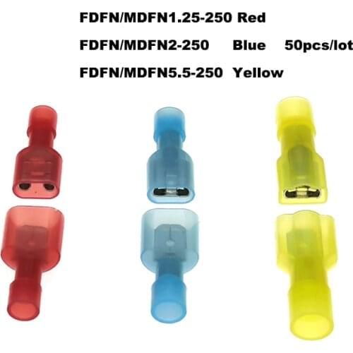 50Pcs Insulated Crimp Terminal Male Female MDFN/FDFN Electric Wire Connector Brass Nylon Joint Connectors 0.5-6mm2 22-10AWG