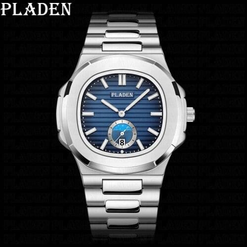 2020 Top Brand PLADEN Luxury New Fashion Mens Watches with Stainless Steel Sports Moon phase Quartz Watch Men Relogio Masculino