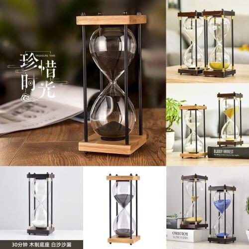 Square Wood Bottom Glass Hourglass 30 Minutes Time Timer Interesting Home Ornaments Sandglass Kitchen Hour Meter Blue Sand Clock