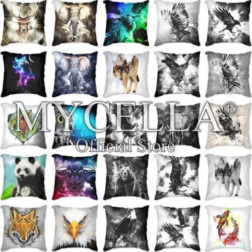 Black White Wolf eagle bear elephant cat Polyester Cushion Cover Throw Pillow Car Home Decoration Sofa Bed Decorative Pillowcase