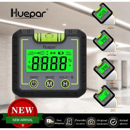 Huepar Digital Level Angle Gauge Mini Angle Finder Level Box with V-Groove Magnetic Base&Backlight LCD Bevel Gauge Inclinometer