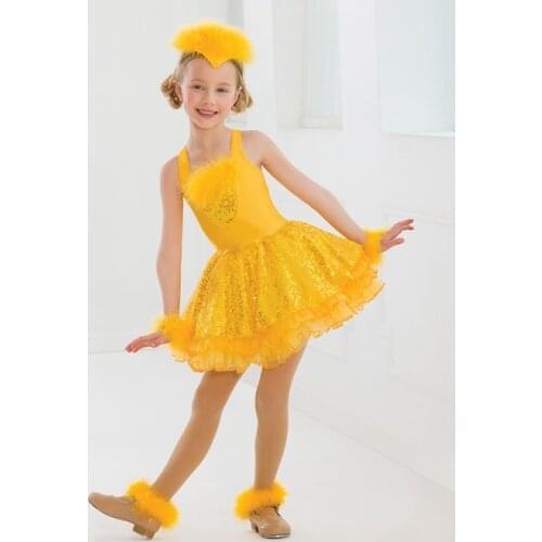 Childrens Duck Feather Skirt Kids Stage Performance Dress Girls Feather Dance Dress Costumes Children Stage Show Wear D-0481