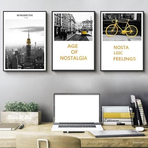 European City Scenery Yellow Retro Bicycle Picture Home Decor Print Poster Modern Canvas Painting Living Room Wall Art Painting