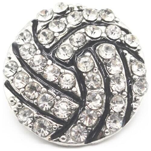 Hot Sale 6pcs/lot Round Snap Jewelry Enamel Full Rhinestone Volleyball Snap Buttons Fit 18mm /20mm Snap Bracelet DIY Jewelry