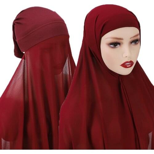 Ready to Wear Hijab Scarf with Inner Caps Muslim Chiffon Headscarf Female Head Wraps Islam Turban Scarf Foulard Femme Musulman
