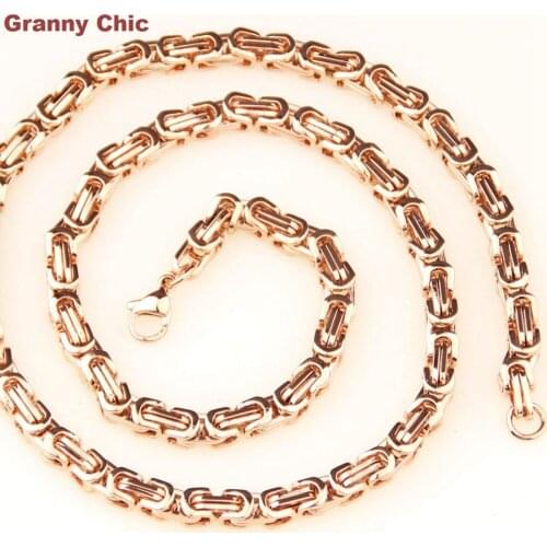 Granny Chic Classic Mens Hot Selling Rose Gold Stainless Steel 6mm Byzantine Necklace Chain 7-40in