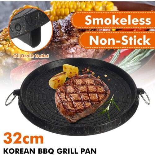 32cm Maifan Stone Charcoal Grill Pan Round Outdoor Picnic Garden Party Terrace Beach Korean BBQ Plate Non-Stick Aluminum Tray