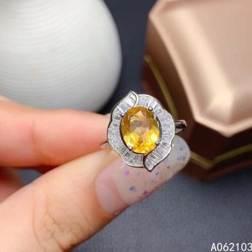 KJJEAXCMY fine jewelry 925 sterling silver inlaid Citrine Womens fresh elegant flower new adjustable gem ring support detection