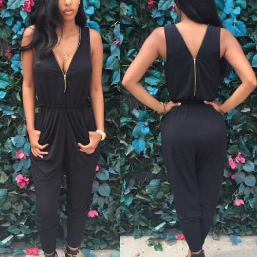 Women Jumpsuit Soild Black Romper New Ladies Chiffon Long Trousers Playsuit Sexy Slim Evening Party Clothes Wholesale