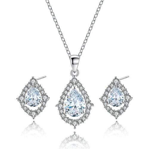 Women Earrings Necklace Set Red Heart Cubic Zirconia Earrings Necklace Set Banquet Couple Jewelry Set Give Girl Birthday Gift