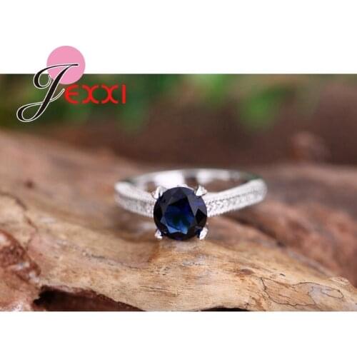 Royal Blue Crystal 925 Sterling Silver Rings For Woman Wedding Engagement Bands Jewelry Fashion Proposal Rings Wholesale