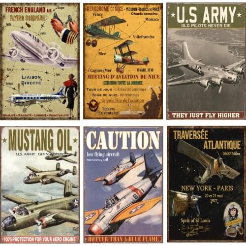 Aircraft Flying Company Pilot Vintage Tin Sign Wall Art Metal Poster Iron Plate Retro Plaque for Club Bar Pub Home Decoration