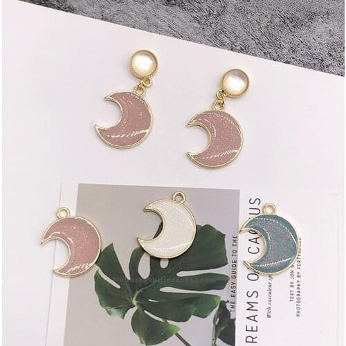 DIY earring material, color-preserving alloy jewelry material, personality creative glitter moon pendant earring accessories