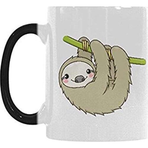 Cute Cartoon Sloth Hanging on Tree Branch Heat Sensitive Mug Color Changing Mug Morphing Coffee Travel Mug Tea Cup Funny 11oz C