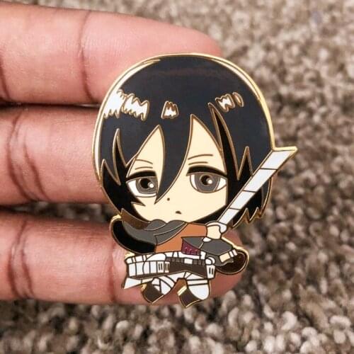MIKASA Ackerman Attack on Titan Enamel Brooch Pin Hat Bag Collar Lapel Pins Badges Women Mens Fashion Jewelry Accessories