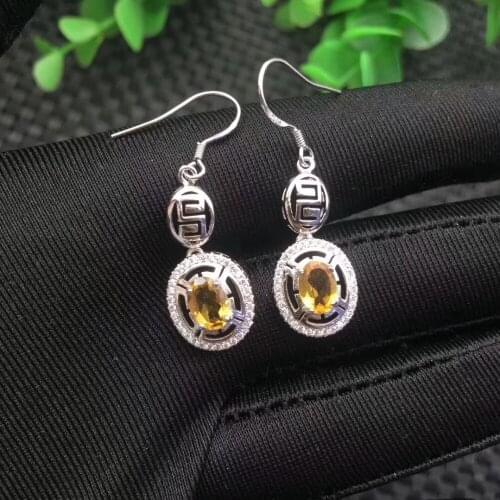 Fashion natural yellow crystal drop earrings Natural citrine earrings Classic 925 silver female wedding earrings jewelry