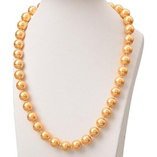 Fashion Style Gold Pearls Necklace 10mm Round Pearls Shell Artificial Necklace Anniversaries Gifts 18inch Statement Women H850