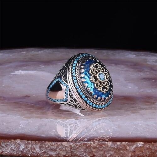 Blue Zircon Stone 925 Sterling 925 K Silver Men 'S Ring