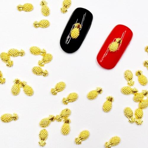 50Pcs New Golden Pineapple Nail Sticker, 3D Metal Alloy Nail Art Decoration/Charms/Studs, Nails Jewelry, Accesoires for Manicure