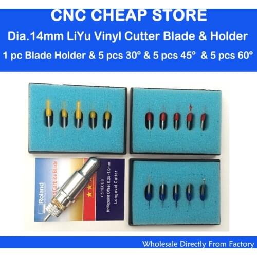 Brand New 14mm Liyu Graphtec Cameo Vinyl Cutter Cutting Plotter Blade Holder + 15pcs 30/45/60 degrees Roland Cricut GCC Blades