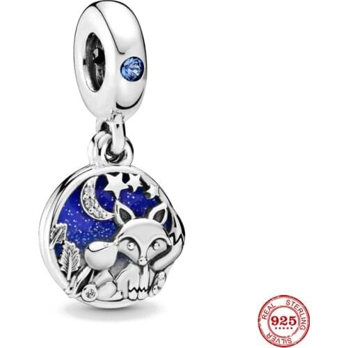 New Original Silver Color Frog Rabbit Blue Dangle Fit European Pandora Charms Bracelet Bangles P553