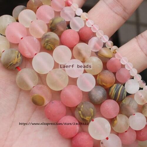 Wholesale Frost/Matte WaterMelon Quartz 4-12mm Round beads 15" / Strand Pick Size For Jewelry Making
