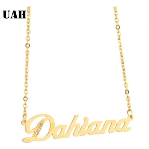 UAH Dahiana Name or Personalized Name Necklace Stainless steel Jewelry Customized Gold Nameplate Necklace Bridesmaid Gift