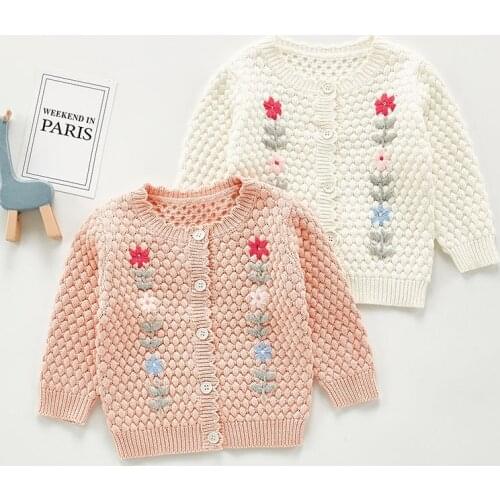 Spring Autumn Sweet Kids Girls Embroider Cardigan Coat Clothing Cute Kids Baby Girls Long Sleeve Knit Coat Children Girls Coats