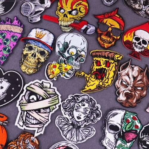 Punk Pizza Iron On Patches For Clothing Skull Stripes Patch Stickers Badges Hippie Rock Patches On Clothes Diy Embroidery Patch