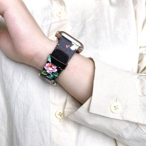 Fresh Leather Loop for Apple Watch Band 38mm 42mm 40mm 44mm Flower Watchband for iwatch 4 3 2 1 Strap series 5 6 se