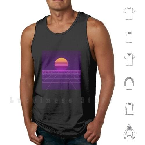 Retro 80s Video Game Sunset Tank Tops Vest 100% Cotton Retro 80s 1980 Sunset Video Game Video Game Mens Womens Shower