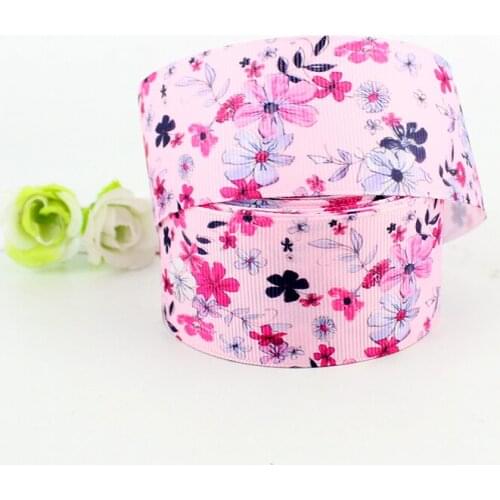 Pink flower printed grosgrain ribbon 9-75mm DIY handmade materials wedding gift wrap tape ribbons