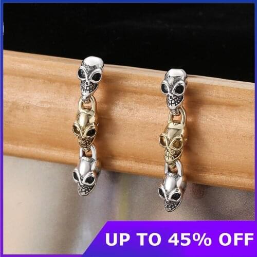2021Tassel Korean Drop Earring Pure 925 Sterling Silver Vintage Gold Skull Gift Women Men Thai silver Fine Jewelry New Arrival