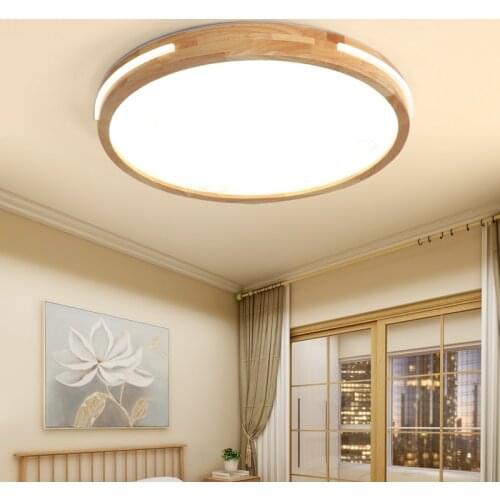 New Modern Round LED Ceiling Light Wooden Ultra-Thin for Living Room Bedroom Study Lamp Panel Surface Mount Remote Control