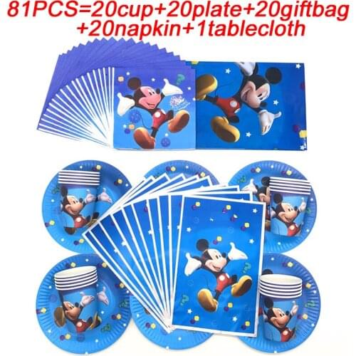 Mickey Mouse 1st Birthday Party Supplies Kids Disney Mickey Mouse Gift Bags Plates Cup Baby Shower Party Tablecloth Decor Set