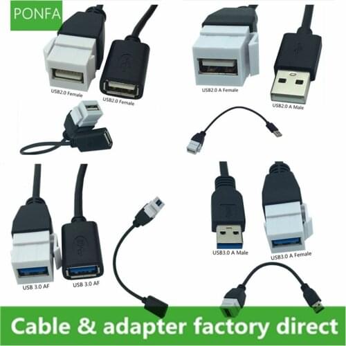 USB 2.0 & 3.0 Male to Male to Female to Female Panel Mount Insert Adapter for Wall Socket Face Plate 0.2m