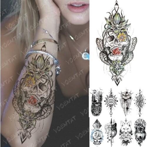 Waterproof Temporary Tattoo Sticker Flower Skull Forest Wolf Flash Tattoos Owl Buddha Fox Body Art Arm Fake Tatoo Women Men