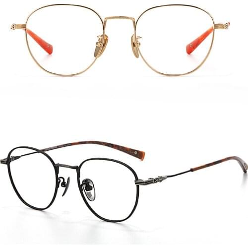 High-quality CHROME Style Polygonal Titanium Retro Acetate Frame Men and Female Optical Reading Myopia Lenses