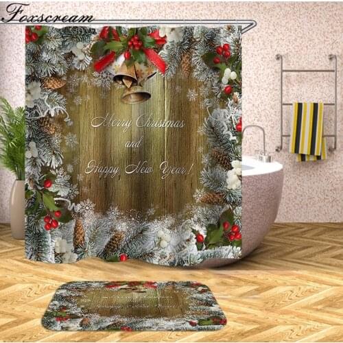 Merry Christmas Decor Shower Curtains Santa Claus Shower Curtain Sleepy Snowman Waterproof Bathroom Shower Bath Curtain Or mat