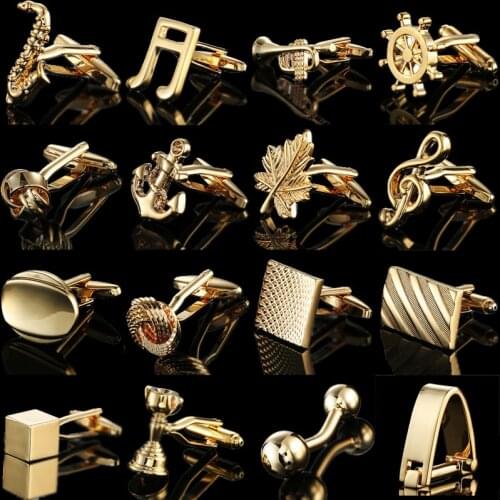 High Quality Mens Cufflinks Gold Anchor Wing Maple Leaf Twist Music Crown Hammer Cuff Links for Mens French Bouton Manchette