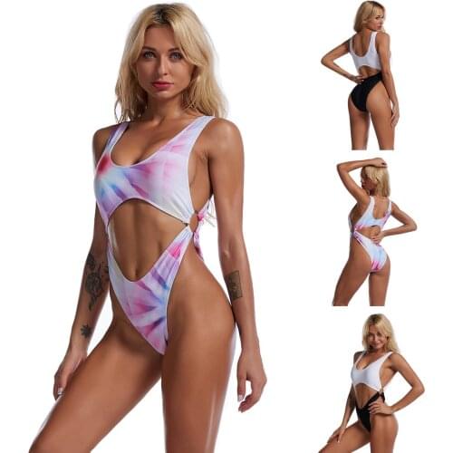 WomenS Bikini One-Piece Swimsuit Tie Dye Printed Fashion Leak Belly Sexy Woman In Bodysuit Bikini Bottom High Waist Swimsuit