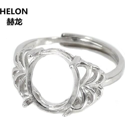 925 Sterling Silver Women Engagement Wedding Ring 10x12mm Oval Cabochon Semi Mount Ring Setting Fine Jewelry