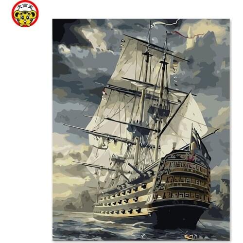 Painting by numbers art paint by number famous painting DIY handmade sea sailboat picture by numbers ship