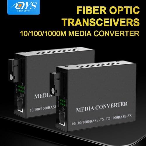 1pair SC Gigabit Media Converter Fiber Optic to Rj45 1G1E 20KM Single Mode Single Fibra Ethernet Switch Transceiver 10/100/1000M