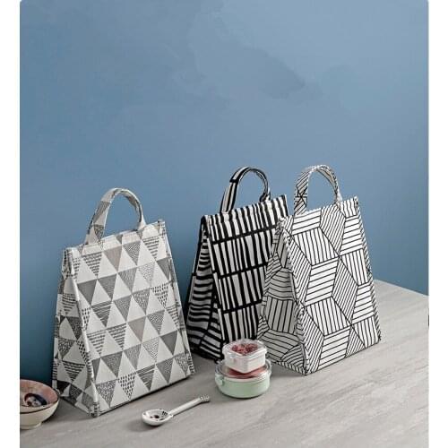 1PC Geometric Pattern Lunch Food Box Bag Fashion Insulated Thermal Food Picnic Lunch Bag for Women kids Men Cooler Tote Bag Case