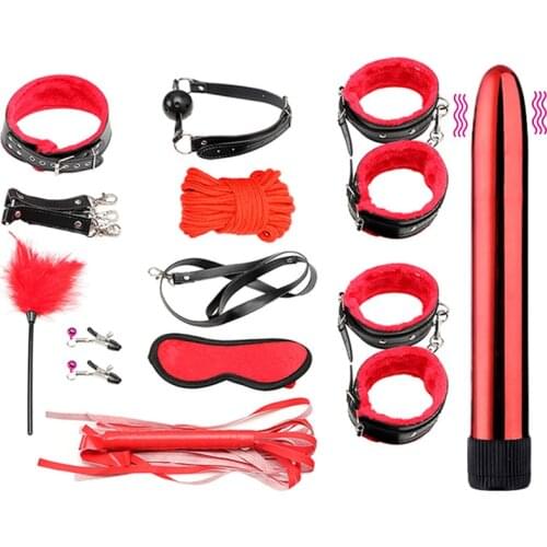 11pce/set SM Bondage sex toys for adult Sex game handcuffs Leather Erotic AV Stick Vibrator clitoris stimulantion adult sex toys