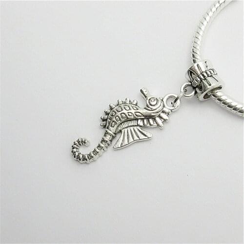 New 20pcs Hippocampus charm Big Hole bead European Pendant fit for Pandora style Bracelets Necklace DIY Metal Jewelry Making