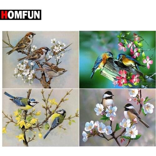 HOMFUN 5d Diamond Painting Full Square/Round ‘Bird flower painting" Picture Of Rhinestone DIY Diamond Embroidery Home Decor