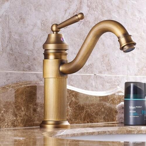 Antique Copper Basin Faucet Cold and Hot Classic Style Bathroom Faucet Water Mixer Single Handle Deck Mounted Tap Classic Style