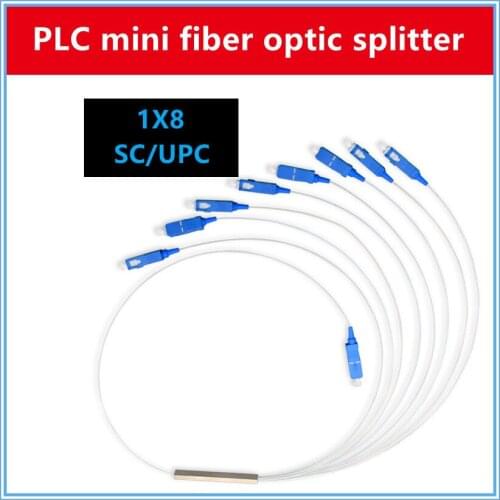 Free shipping 1X8 PLC SC/UPC SM 0.9mm G657A1 PVC 1m FTTH Fiber Optic Splitter